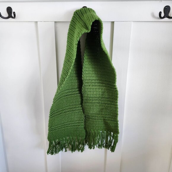 Handmade Green Crochet Scarf With Fringe - Picture 1 of 5
